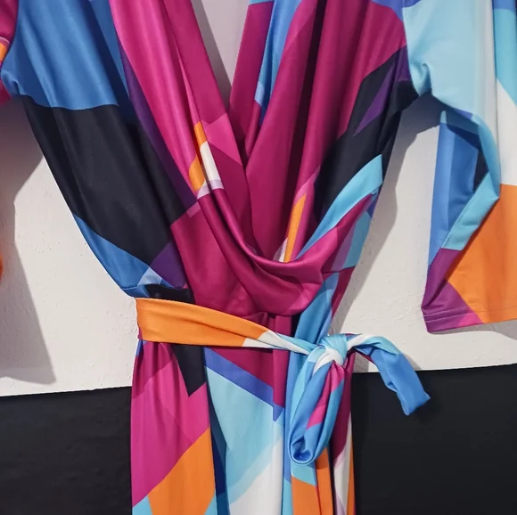 Women Multicolor block tie belted maxi dress - Picture 5 of 13